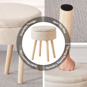 Poggiapiedi Imbottito Multifunzionale Moderno con Gambe in Legno, Sgabello da Toeletta in Lino con Vassoio e Vano Portaoggetti per Hotel, Materiale MDF - Product Image 4