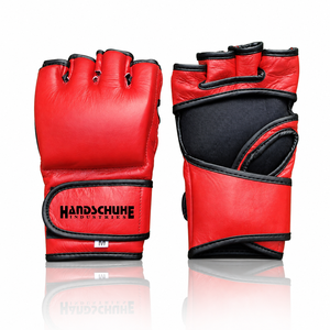 Gants de MMA demi-doigts en cuir de haute qualité avec logo personnalisé, fermeture Velcro, rouge, taille M, pour entraînement d'arts martiaux - Product Image 1