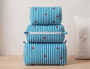 Nouvel ensemble de trousses de toilette et de maquillage imprimées au bloc, sacs à fermeture éclair en coton matelassé, sacs de toilette pour voyage et soins personnels, sacs à prix de gros - Product Image 2