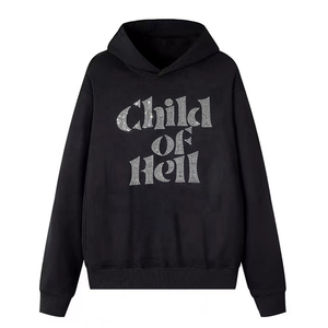 Sudadera con capucha personalizada de algodón pesado de 450 GSM con cremallera, estampado de diamantes de imitación, lavado ácido y efecto vintage desgastado para hombre - Product Image 4