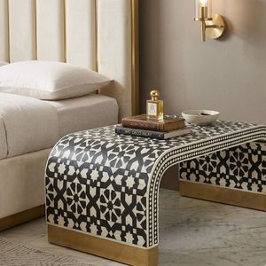 Mesita de Noche con Incrustaciones de Hueso, Mesa Auxiliar con Patrón Irregular, Gabinete Decorativo Hecho a Mano para Dormitorio o Sala de Estar - Product Image 2