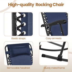 Fauteuil à bascule d'extérieur moderne en osier avec appui-tête bleu marine - Product Image 2