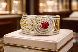 Bracelet de luxe élégant avec pierre rouge rubis et accents de zirconium cubique étincelants, design sophistiqué pour les occasions traditionnelles - Product Image 2