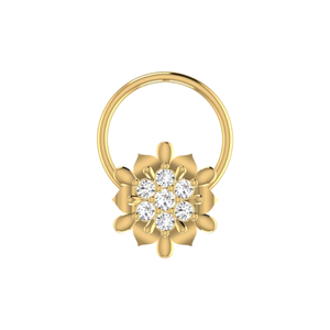 AJRETAIL Women's Ethnic 14K Gold Royal Lotus Design Fine Piercing Jewelry 0.05ct Round Brilliant Cut Natural Diamond Nose Pin - Product Image 1