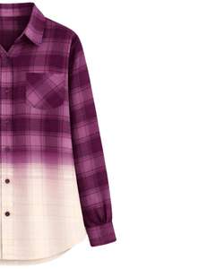Chemise en flanelle à carreaux violet ombré personnalisée pour femme, manches longues, boutonnée, décontractée, en mélange de coton, pour l'automne et l'hiver - Product Image 4