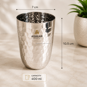 Elegant Hammered Stainless Steel 350ml Mirror Rim Drinking Glass Tumbler Premium <b>Reusable</b> <b>Cup</b> Hotels Restaurants Household - Product Image 2