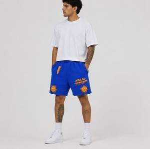 Shorts bleus imprimés pour hommes avec motif soleil, coupe décontractée, en coton tricoté respirant, pour l'été - Product Image 4