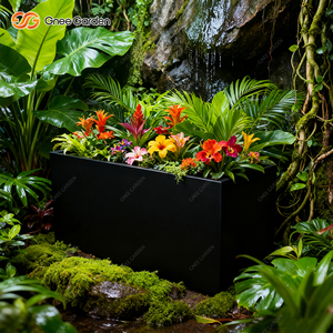Jardinera Rectangular de Acero Galvanizado Negro de 133 L, Maceta Metálica Resistente a la Intemperie - Product Image 2