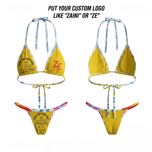 Conjunto de Bikini de Cintura Alta y Escote Pronunciado para Mujer, 100% Poliéster, Tela de 240g, Transpirable, Antibacterial, Reversible, con Relleno Extraíble - Product Image 1
