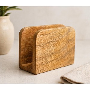 Porta Servilletas Cuadrado de Madera de Acacia Hecho a Mano con Tallado Geométrico |   Color Miel Natural |   Estilo Contemporáneo |   Ecológico y Duradero - Product Image 2