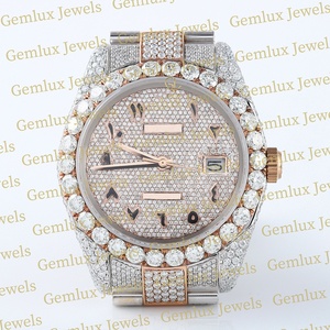 Cadran arabe Date automatique Deux tons Entièrement glacé D VVS Moissanite Diamant Acier inoxydable Hip Hop Diamant Montre pour hommes - Product Image 1