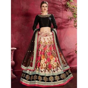 Lehenga choli ชุดต้อนรับผ้าไหม banglori พิมพ์ลายดอกไม้หลายสี - Product Image 5