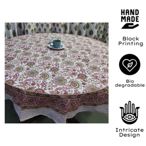 Indian Artisan Hand Block Floral Print Cotton 4 Seater <b>Round</b> Dining <b>Table</b> Cover for Wedding Parties Elegant Decorative Home - Product Image 3