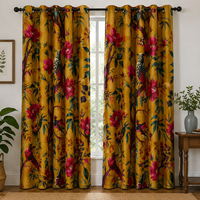 Rideau en velours style vintage, imprimé oiseau de paradis jaune moutarde, taille personnalisée, velours de coton de haute qualité pour votre décoration intérieure