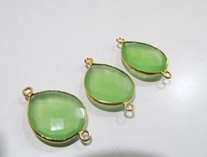 Connecteurs en chalcédoine verte hydro quartz, forme poire, facettés, breloques - Product Image 1