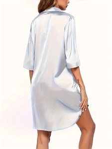 Elegante Camisón Largo de Satén Blanco 100% Seda, Manga Corta, Cuello en V, Talla Grande, Térmico, Suave, Transpirable, Cintura Elástica - Product Image 2