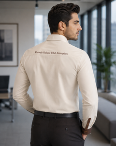 Chemises habillées décontractées pour hommes à col montant tricoté, anti-plis, à manches longues et boutonnées, en polyester/coton satiné - Vente en gros à prix avantageux - Product Image 4