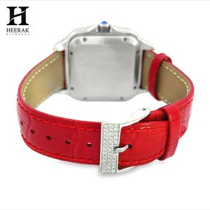 Reloj de Moissanita Personalizado con Bisel Cuadrado, Números Romanos, Esfera con Incrustaciones, Correa de Cuero, Totalmente Cubierto de Diamantes, Reloj de Pulsera de Lujo para Hombre - Product Image 4