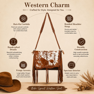 Handmade Hair-On Cowhide Genuine <b>Leather</b> Fringe Shoulder <b>Bag</b> for Women with Braided Strap Western Boho Crossbody Purse Daily use - Product Image 5