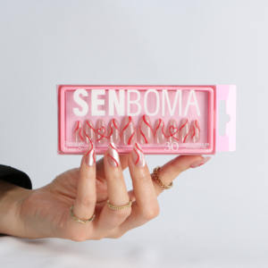 Ongles artificiels à presser personnalisés, style français, courts, carrés, pailletés, en amande, en ABS, marque privée, 24 pièces, sans pression, naturels - Product Image 5