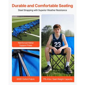 Lightweight Portable 8-Seat <b>Foldable</b> Soccer <b>Bench</b> with Side Pockets Lightweight Sideline Seating Back and Carrying Bag - Product Image 3