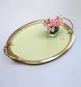 Oval <b>Gold</b> Plated Decorative <b>Tray</b> with Floral Design Modern <b>Serving</b> <b>Tray</b> for Home Tableware Decor Hot Arrival - Product Image 1