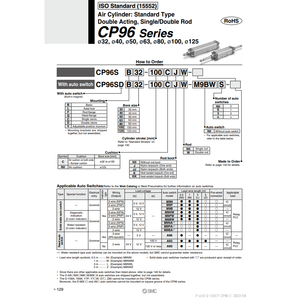 Pièces pneumatiques de cylindre d'air CP96SDB100-25C de SMC Pneumatics - Product Image 2
