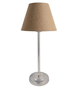 Modern Stainless Steel Table Lamp with Beige Fabric Empire Shade Warm White LED <b>Light</b> for Bedroom Decorative <b>Lighting</b> - Product Image 2