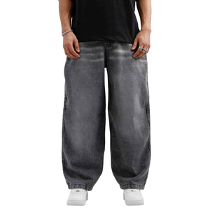 Fashion High Street Men's Comfortable Baggy Jeans Vintage Blue Casual Loose Wide Leg Denim <b>Trousers</b> for Men - Product Image 3