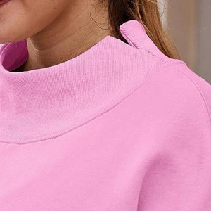 Sudadera Unisex de Invierno de Nuevo Estilo, Color Rosa Sólido, Cuello Redondo, Personalizada, de Algodón y Felpa, con Bordado, Corte Regular, Manga Larga, Tallas Grandes - Product Image 3