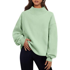 2026 Trending Women's Oversized <b>Stand</b> Collar Printed Sweatshirt Solid Color <b>Drop</b> Shoulder Knitted Cotton Winter Autumn Wear - Product Image 4