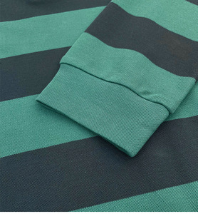 Polo à manches longues rayé pour homme, tricoté, design décontracté, vert bleu marine, coupe classique, style boutonné devant - Product Image 4