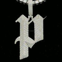 Personnalisé 925 Argent Hip Hop VVS Moissanite Diamant Pendentif Collier P Lettre Charme Collier Unique Numéro Motif