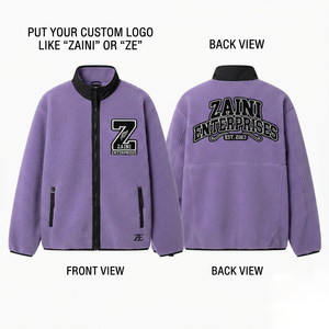 Men 320 GSM Premium Sherpa Polar Fleece <b>Jacket</b> Purple Black Contrast Yoke Custom Embroidery Chenille Patch Logo OEM ODM - Product Image 1