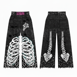 Pantalon de survêtement oversize personnalisé pour homme en toile avec imprimé graphique squelette et motif colonne vertébrale côtelée pour un style streetwear tendance - Product Image 6