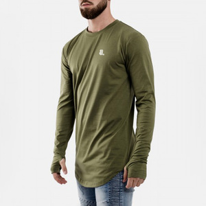<b>Men's</b> Long Sleeve O-Neck Solid Color Cotton/Bamboo Fiber Nonwoven Casual <b>T</b>-<b>Shirt</b> with Front Logo Quick Dry & Breathable - Product Image 3