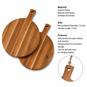 Planche à découper en bois d'acacia massif, épaisseur 1,5 cm, planche ronde en bois avec poignée, grain de bois naturel, taille personnalisée, OEM ODM - Product Image 3