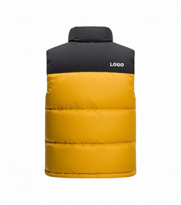 Gilet matelassé pour homme jaune et noir à blocs de couleur, col montant, fermeture éclair, décontracté, vêtement d'extérieur d'hiver, coupe classique - Product Image 2