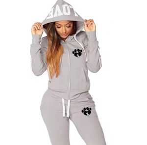 Chándal con capucha de alta calidad para mujer, de longitud completa, informal, con diseño de huellas de pata, cremallera frontal, bolsillos laterales, poliéster transpirable - Product Image 3