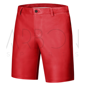 Pantalones cortos de cuero genuino de estilo hip hop personalizados, color rojo, acabado mate clásico, estilo casual urbano, hasta la rodilla, para venta al por mayor. - Product Image 5