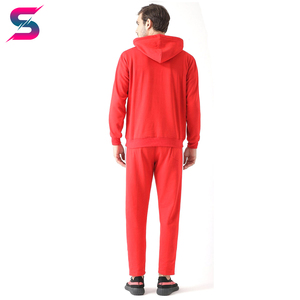 Survêtement à capuche rouge pour homme, couleur unie, décontracté, avec poches latérales, en coton respirant, style automne - Product Image 5