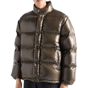 Unisex High Street Winter Waterproof Puffer Jacket Dark Brown Shiny Bubble Padding Warm Long Zipper Closure Logo Casual 2026 - Product Image 1