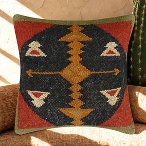 Coussin géométrique en laine et jute tissé à la main, écologique et biologique, garnissage 100% coton, toutes saisons, décoration intérieure et extérieure pour hôtel et maison - Product Image 3