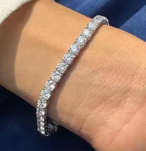 Round Shape Diamond Tennis <b>Bracelet</b> Minimalist Gold Stackable <b>Bracelet</b> Romantic Anniversary Gift for Wife for Parties - Product Image 3