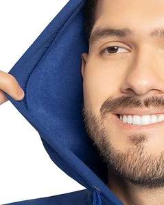 Sudadera con capucha de cremallera completa, color azul liso, forro polar grueso, oversize, para hombre, con cremallera completa en la capucha, transpirable, ideal para invierno y actividades deportivas. - Product Image 6