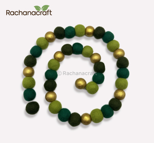 Handmade Wool Felt <b>Ball</b> Garland Green & Gold Pom Pom <b>String</b> Eco-Friendly Holiday & Nursery Decor 100% New Zealand Wool - Product Image 2