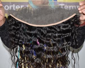 100% venta al por mayor de proveedor virgen crudo sin procesar Natural 13*4 extensiones de cabello humano indio de templo profundo suelto ondulado Frontal - Product Image 1