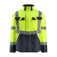 Veste de travail réfléchissante haute visibilité, fermeture éclair, tissu polyester, hiver, extérieur, chaude, avec lumière LED