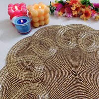 Set de table rectangulaire fait main avec motif en spirale, broderie textile artisanale, base en feuille de palmier pour la salle à manger, décoration de la maison