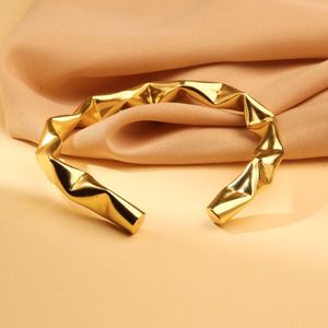 Handcrafted Gold Plated Brass Geometric Open Cuff Bracelet – Modern Statement <b>Bangle</b> for Women - Product Image 2